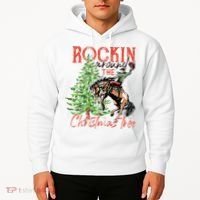 Hilarious Cowboy Rocking Christmas Tree Western Decor Hoodie thumb 2