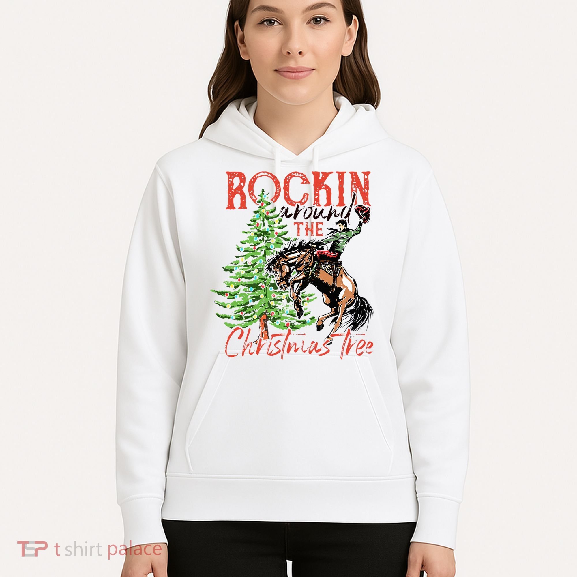 Hilarious Cowboy Rocking Christmas Tree Western Decor Hoodie