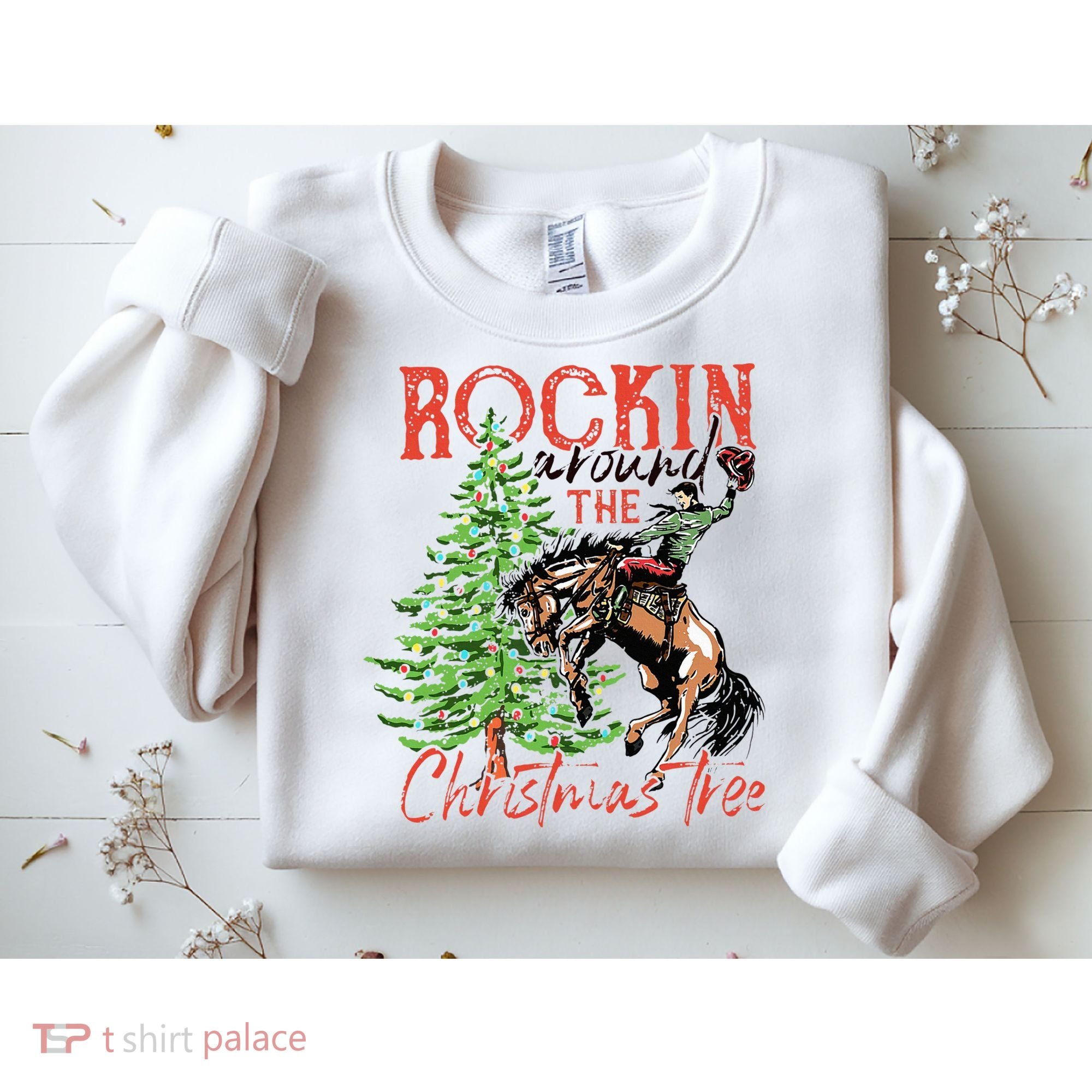 Hilarious Cowboy Rocking Christmas Tree Western Decor Sweatshirt
