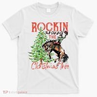 Hilarious Cowboy Rocking Christmas Tree Western Decor T-Shirt thumb 0