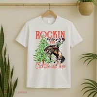 Hilarious Cowboy Rocking Christmas Tree Western Decor T-Shirt thumb 2