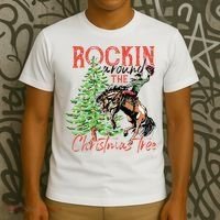 Hilarious Cowboy Rocking Christmas Tree Western Decor T-Shirt thumb 3
