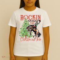 Hilarious Cowboy Rocking Christmas Tree Western Decor T-Shirt thumb 4