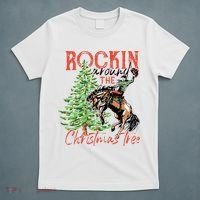 Hilarious Cowboy Rocking Christmas Tree Western Decor T-Shirt thumb 5