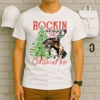 Hilarious Cowboy Rocking Christmas Tree Western Decor T-Shirt thumb 6