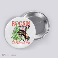 Hilarious Cowboy Rocking Christmas Tree Western Decor Button thumb 0