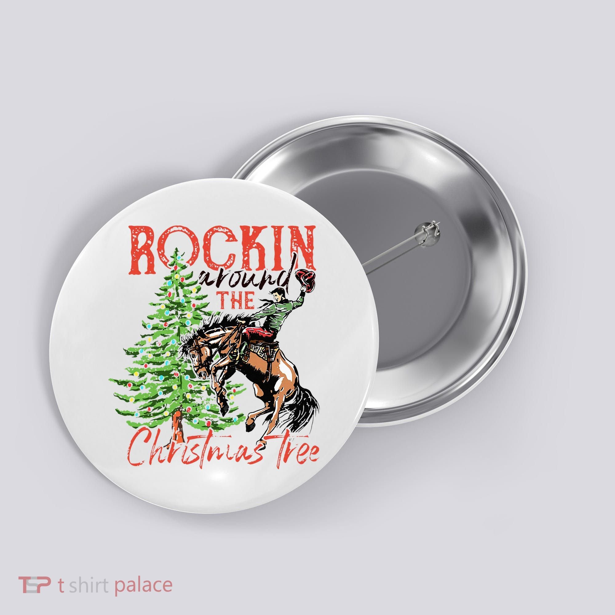 Hilarious Cowboy Rocking Christmas Tree Western Decor Button