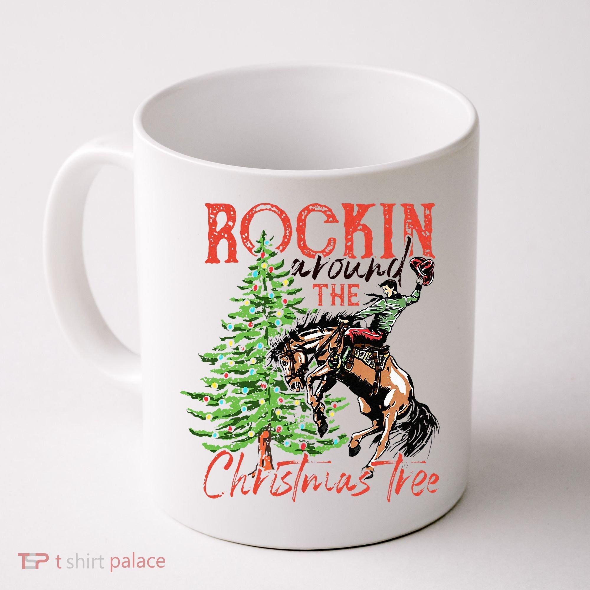 Hilarious Cowboy Rocking Christmas Tree Western Decor Coffee Mug