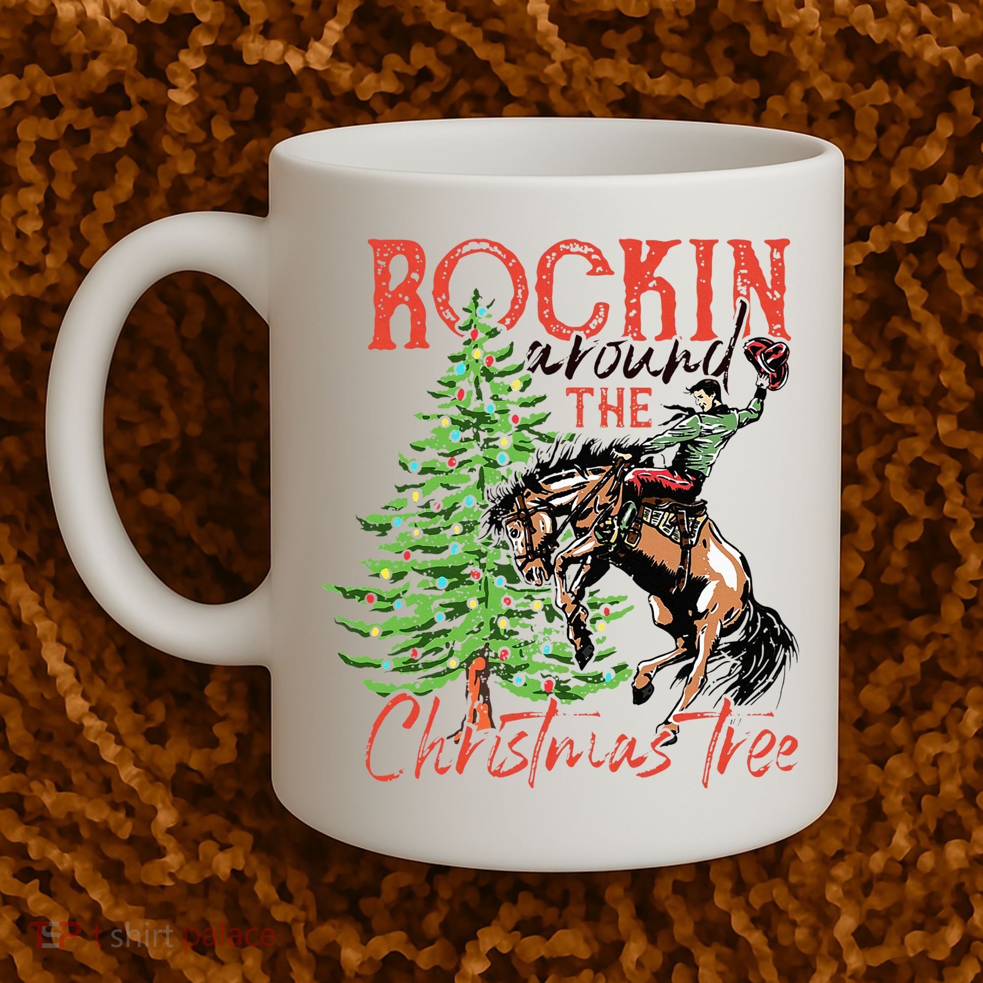 Hilarious Cowboy Rocking Christmas Tree Western Decor Coffee Mug