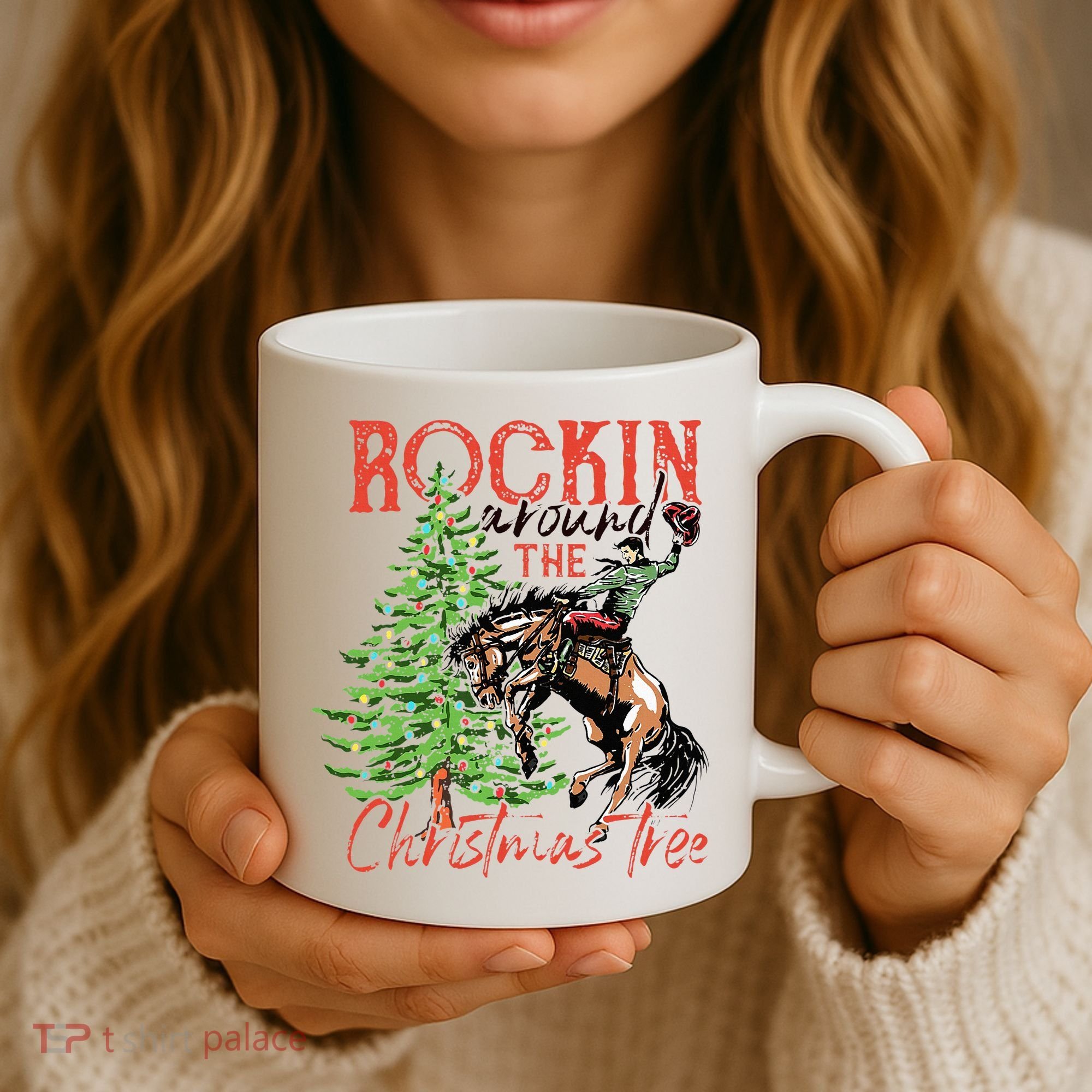 Hilarious Cowboy Rocking Christmas Tree Western Decor Coffee Mug