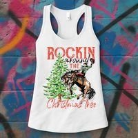 Hilarious Cowboy Rocking Christmas Tree Western Decor Women's Tank Top thumb 3