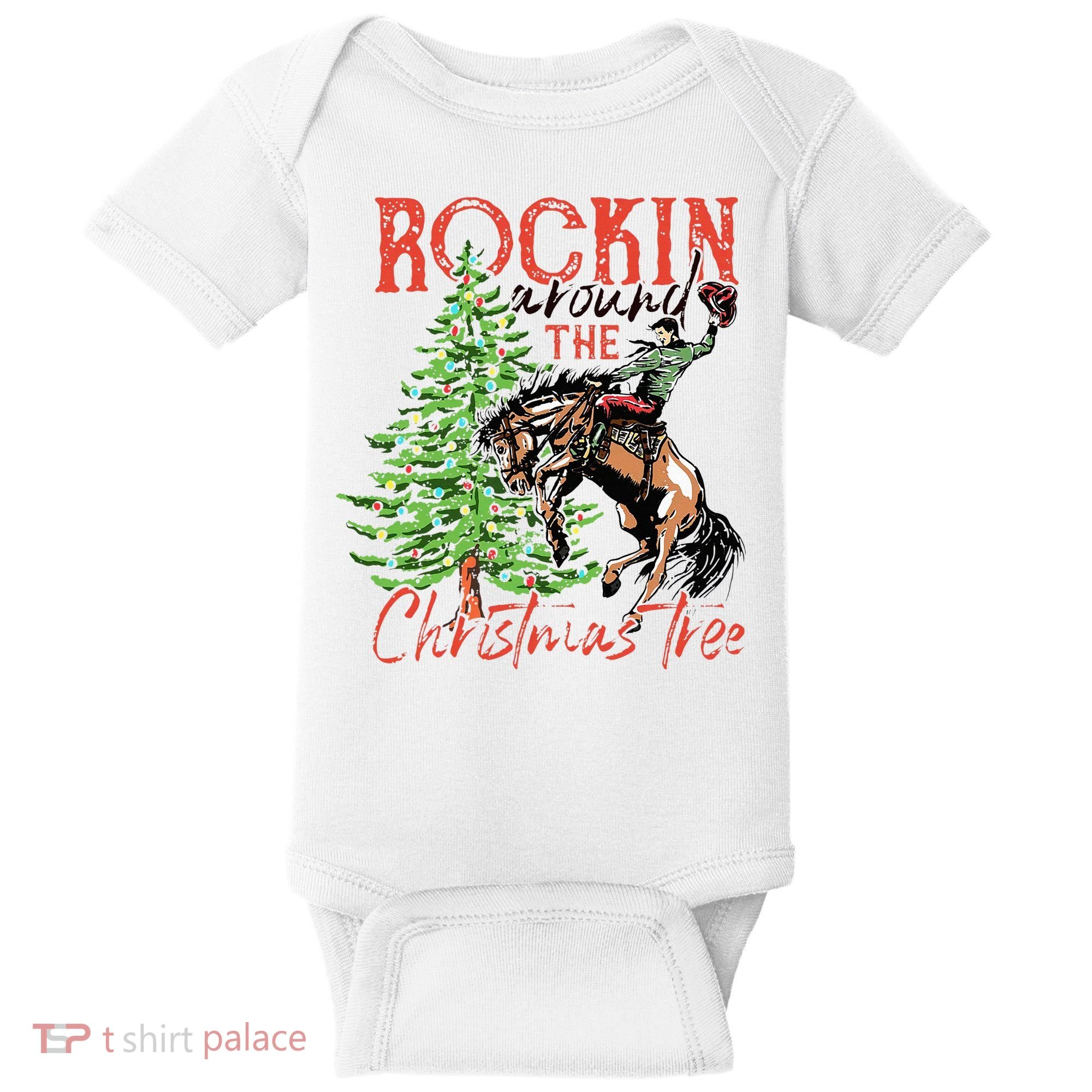 Hilarious Cowboy Rocking Christmas Tree Western Decor Baby Bodysuit