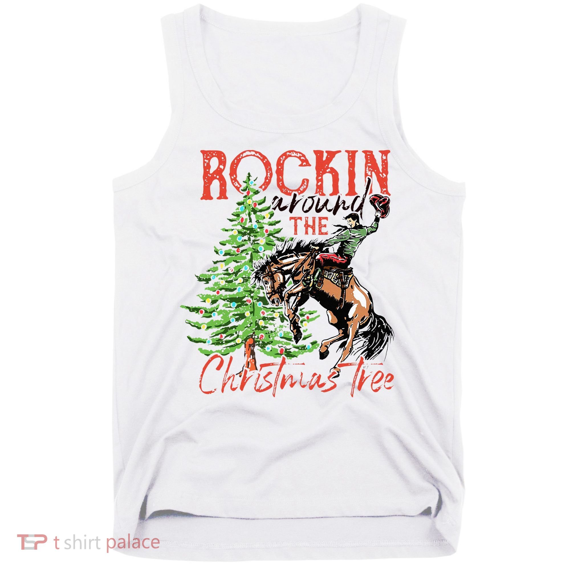 Hilarious Cowboy Rocking Christmas Tree Western Decor Tank Top