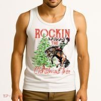 Hilarious Cowboy Rocking Christmas Tree Western Decor Tank Top thumb 3