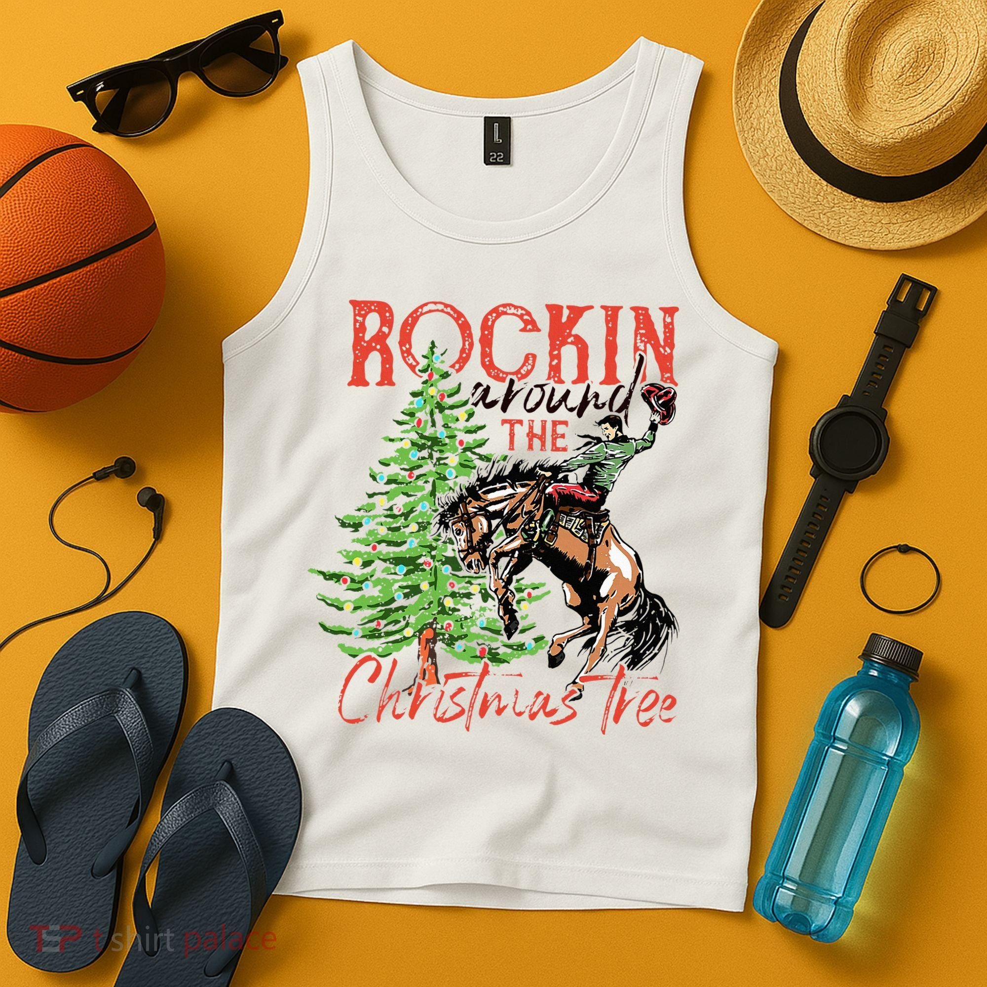 Hilarious Cowboy Rocking Christmas Tree Western Decor Tank Top