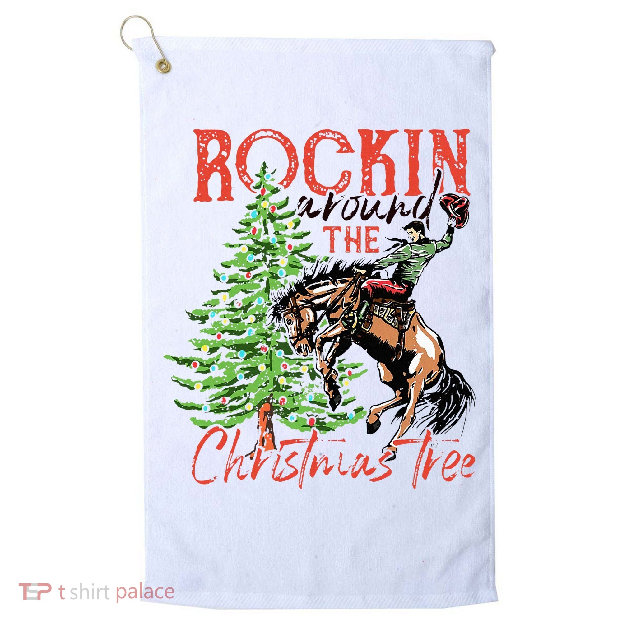 Hilarious Cowboy Rocking Christmas Tree Western Decor Golf Towel