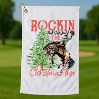 Hilarious Cowboy Rocking Christmas Tree Western Decor Golf Towel thumb 1
