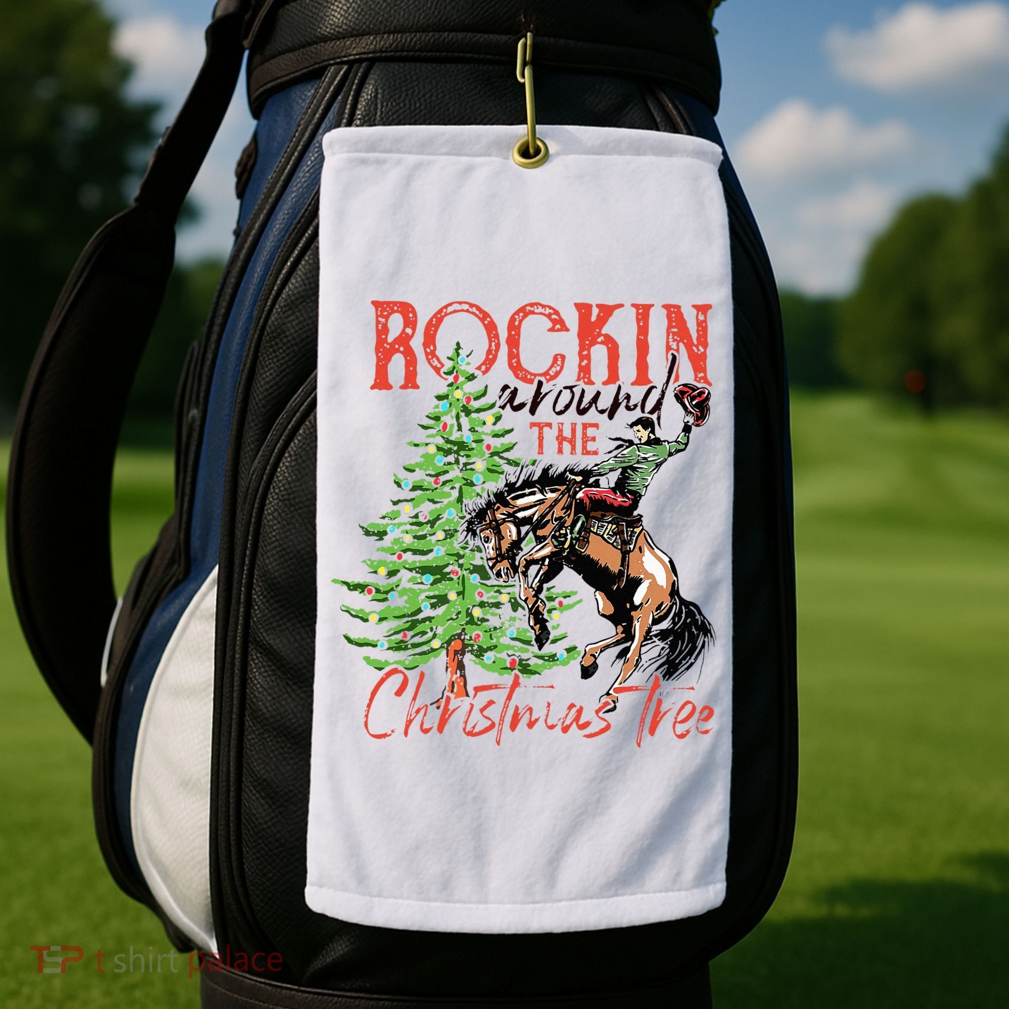 Hilarious Cowboy Rocking Christmas Tree Western Decor Golf Towel
