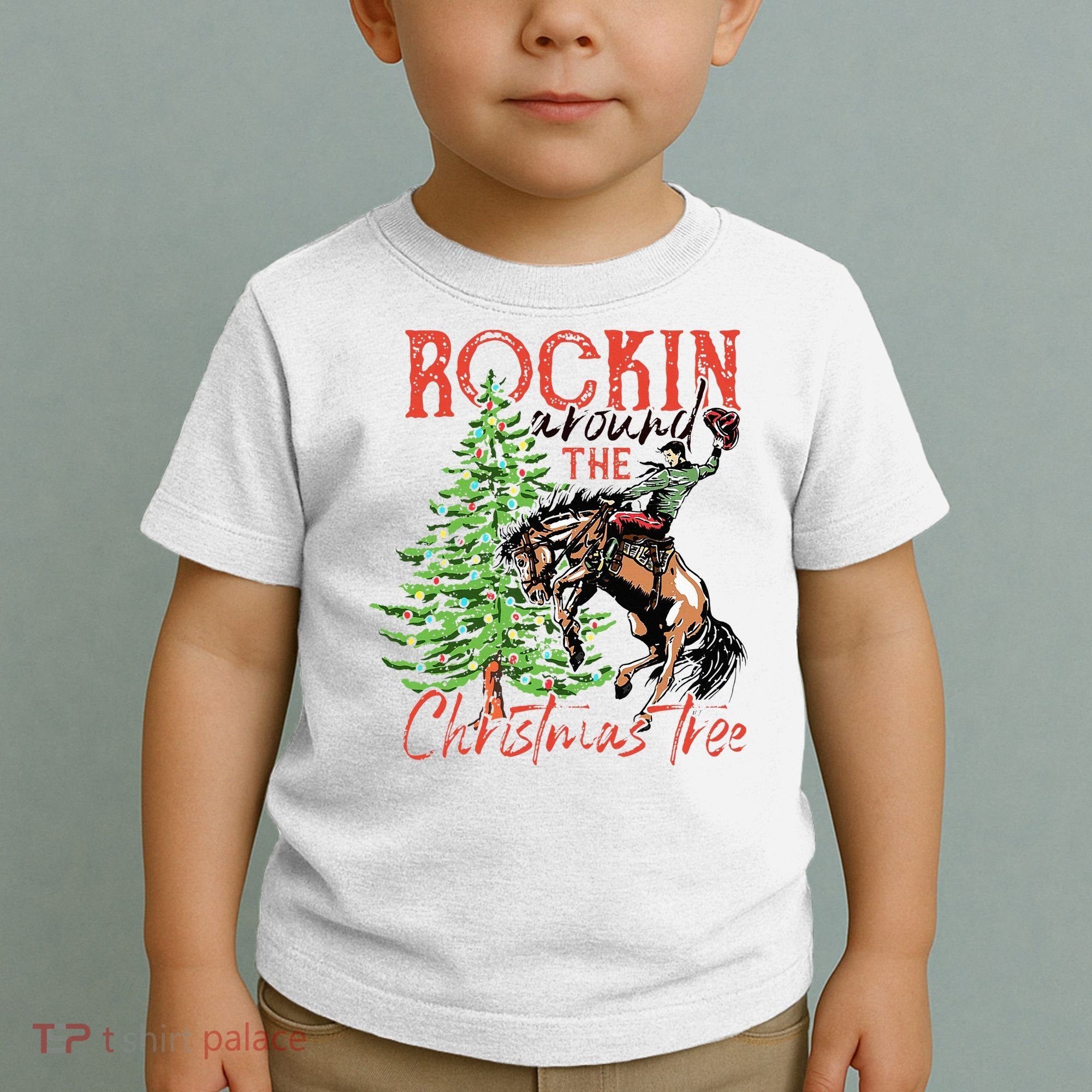 Hilarious Cowboy Rocking Christmas Tree Western Decor Toddler T-Shirt