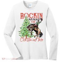 Hilarious Cowboy Rocking Christmas Tree Western Decor Women's Long Sleeve Shirt thumb 0