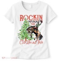 Hilarious Cowboy Rocking Christmas Tree Western Decor Women's T-Shirt thumb 0