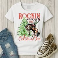 Hilarious Cowboy Rocking Christmas Tree Western Decor Women's T-Shirt thumb 3