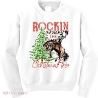 Hilarious Cowboy Rocking Christmas Tree Western Decor Kids Sweatshirt thumb 0