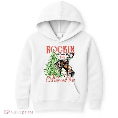 Hilarious Cowboy Rocking Christmas Tree Western Decor Kids Hoodie