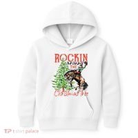 Hilarious Cowboy Rocking Christmas Tree Western Decor Kids Hoodie thumb 0