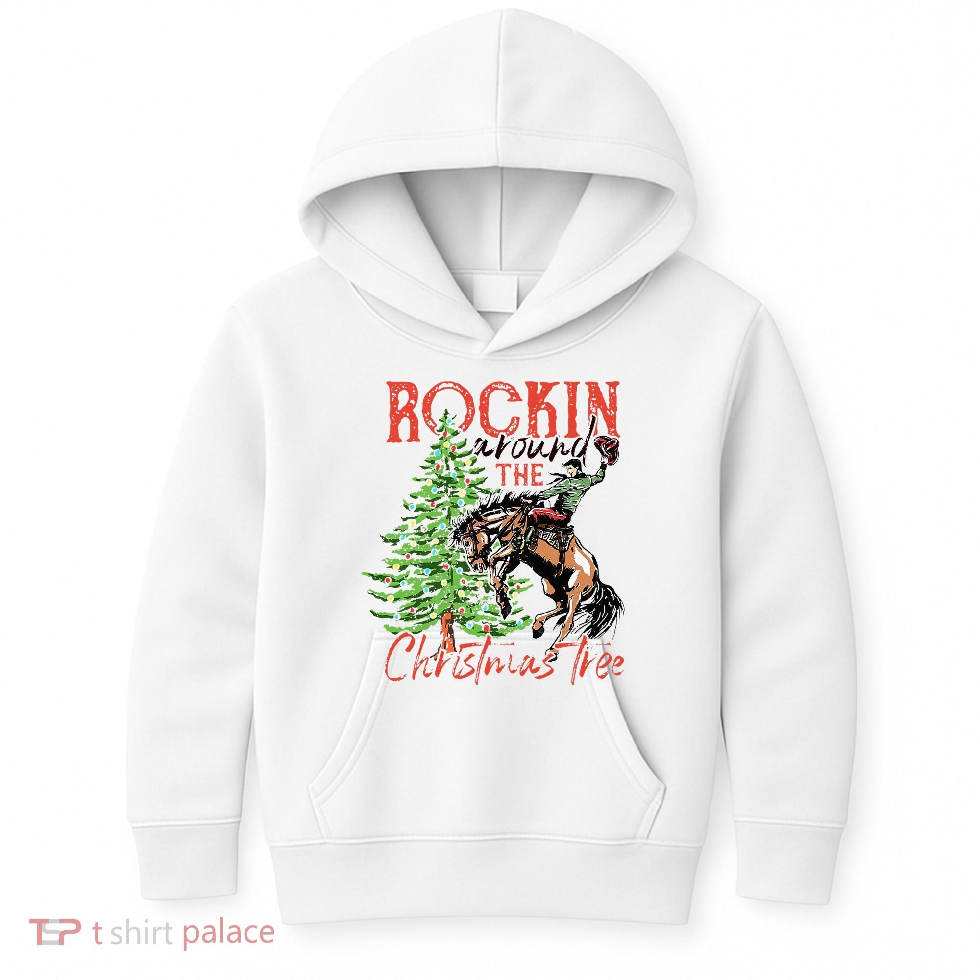 Hilarious Cowboy Rocking Christmas Tree Western Decor Kids Hoodie