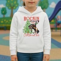 Hilarious Cowboy Rocking Christmas Tree Western Decor Kids Hoodie thumb 3