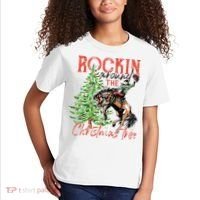 Hilarious Cowboy Rocking Christmas Tree Western Decor Kids T-Shirt thumb 2