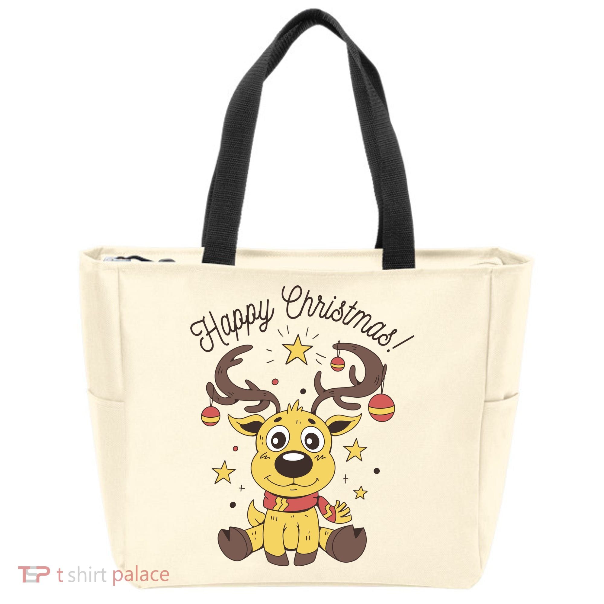 Happy Christmas Reindeer Holiday Tote Bag