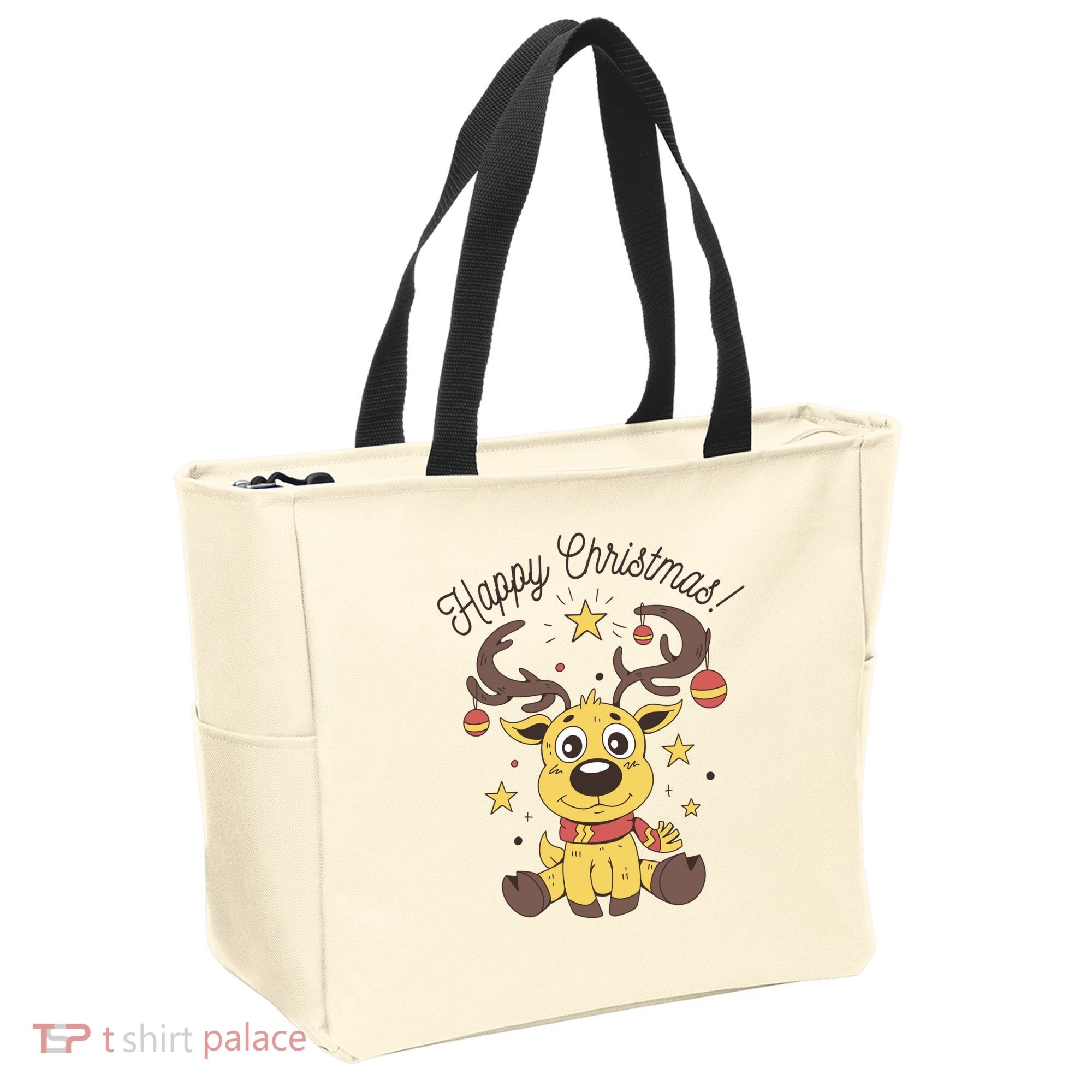 Happy Christmas Reindeer Holiday Tote Bag