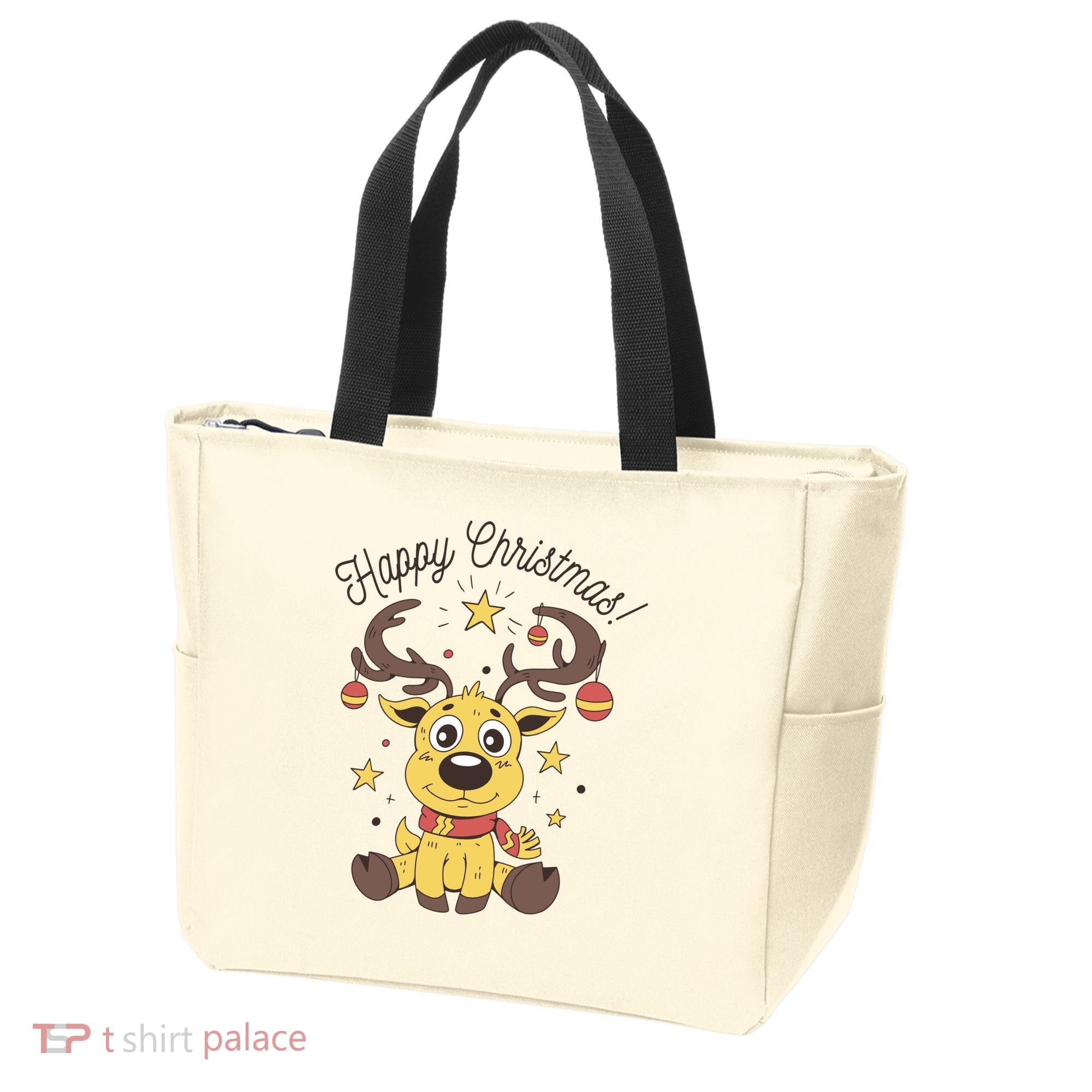 Happy Christmas Reindeer Holiday Tote Bag