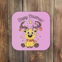 Happy Christmas Reindeer Holiday Coaster thumb 0