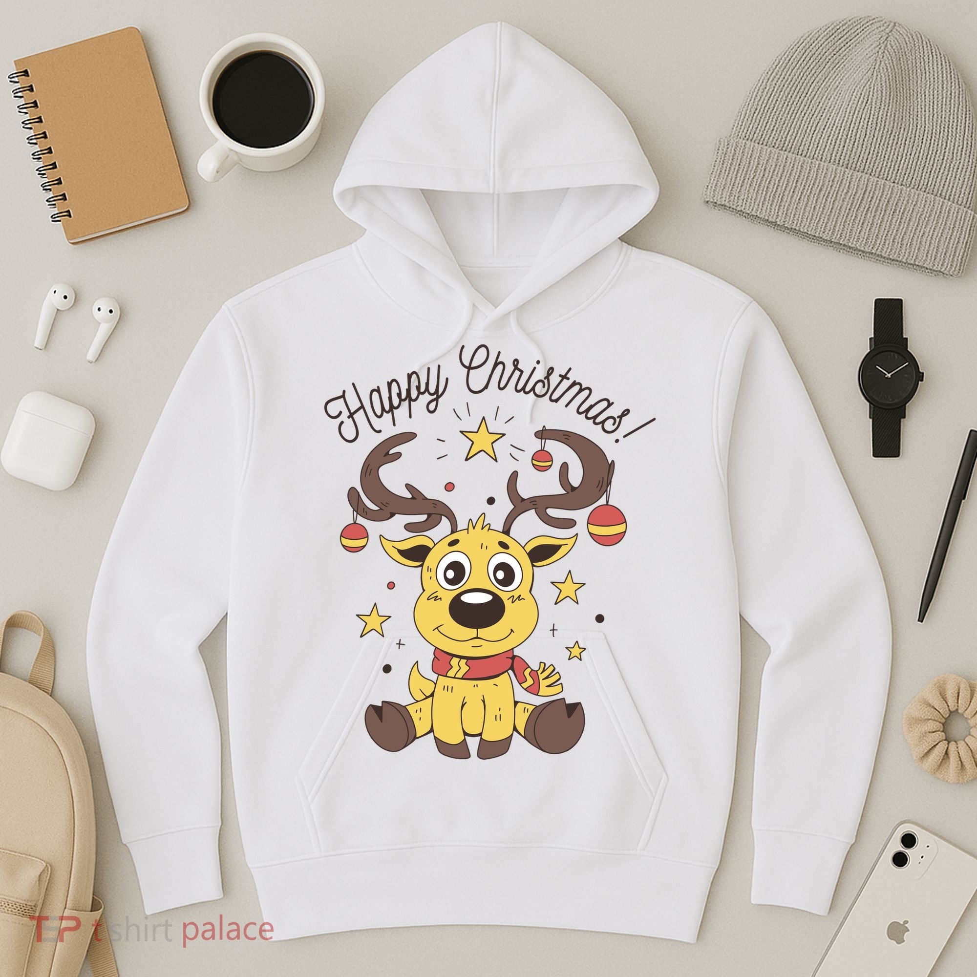 Happy Christmas Reindeer Holiday Hoodie