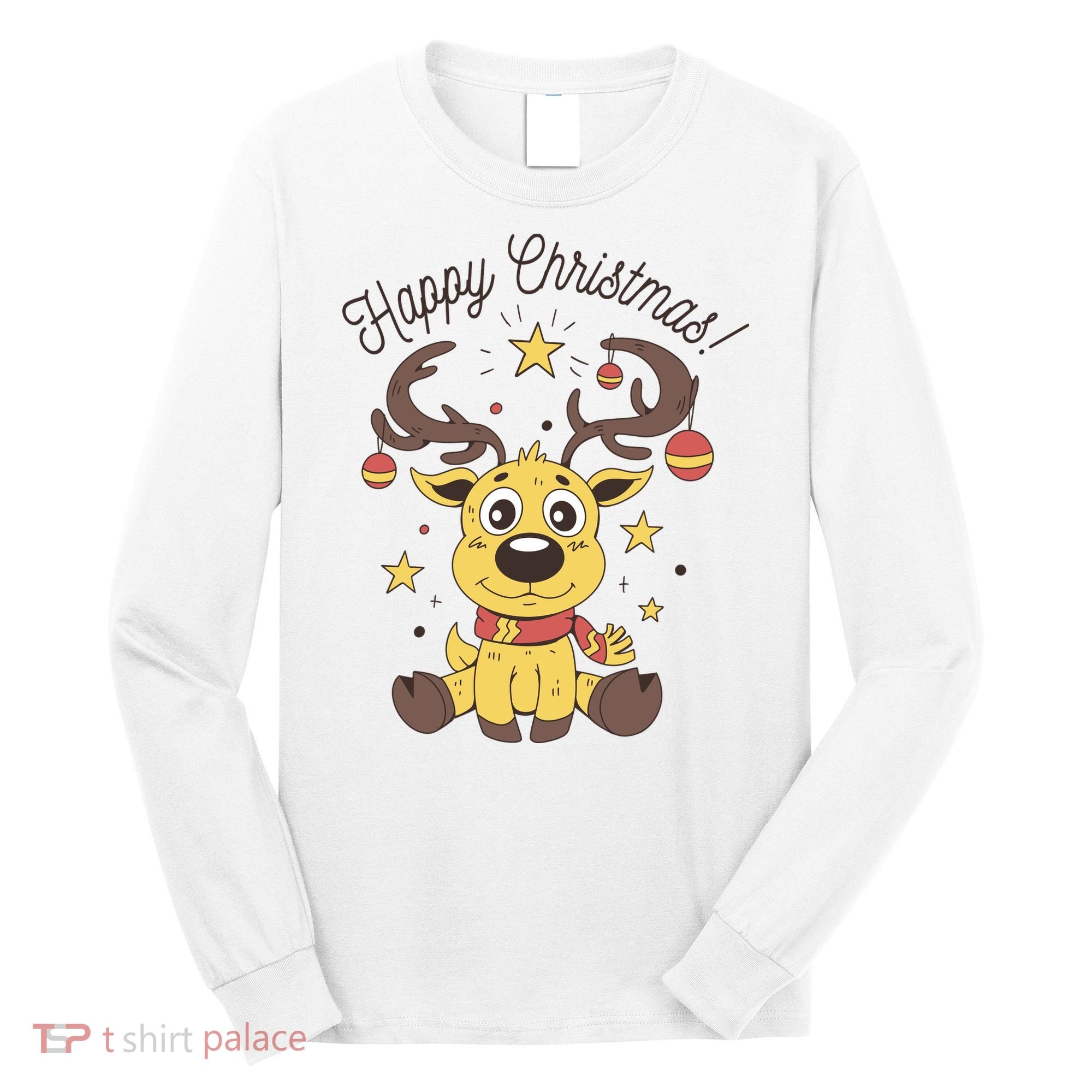 Happy Christmas Reindeer Holiday Long Sleeve Shirt