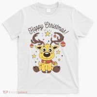 Happy Christmas Reindeer Holiday T-Shirt thumb 0