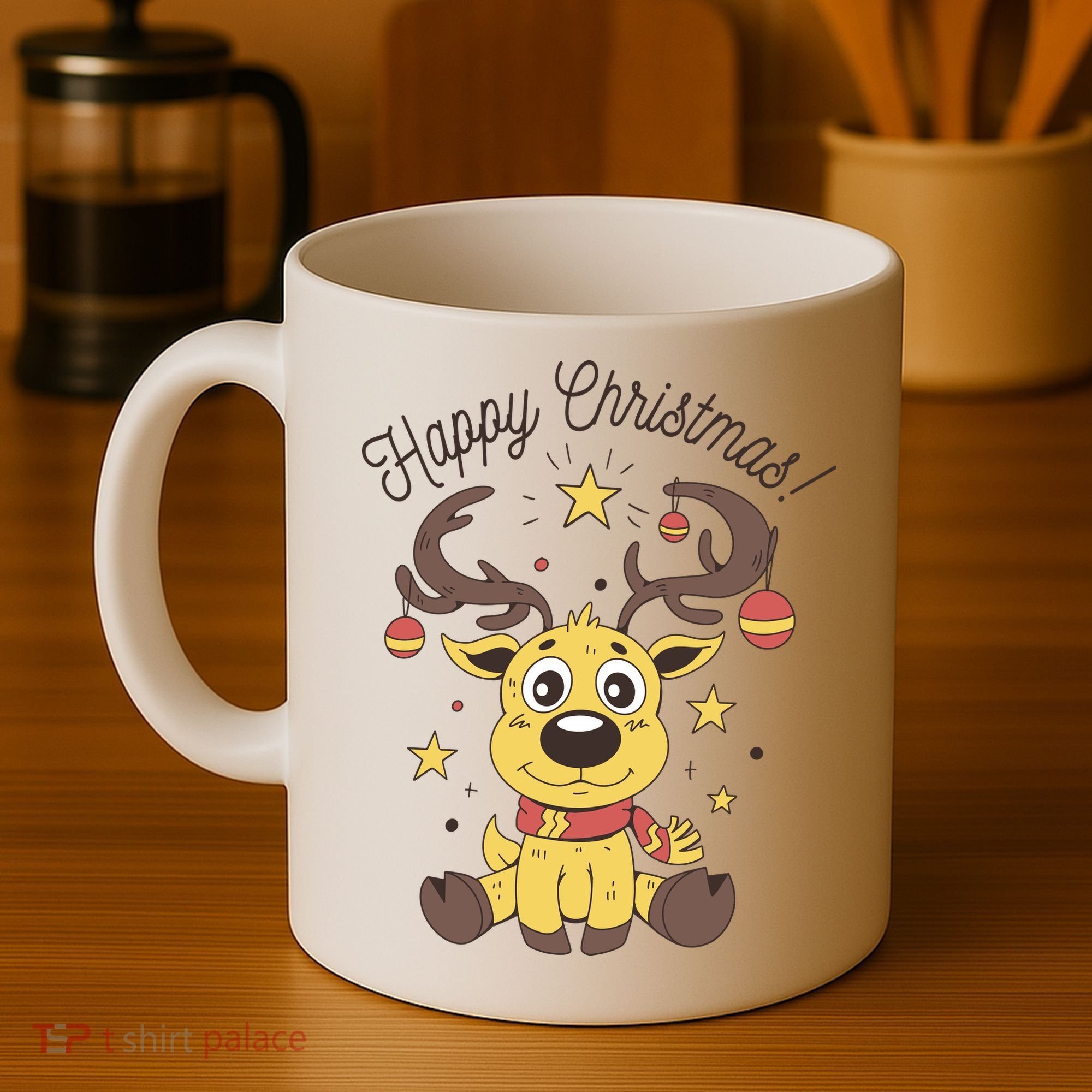 Happy Christmas Reindeer Holiday Coffee Mug