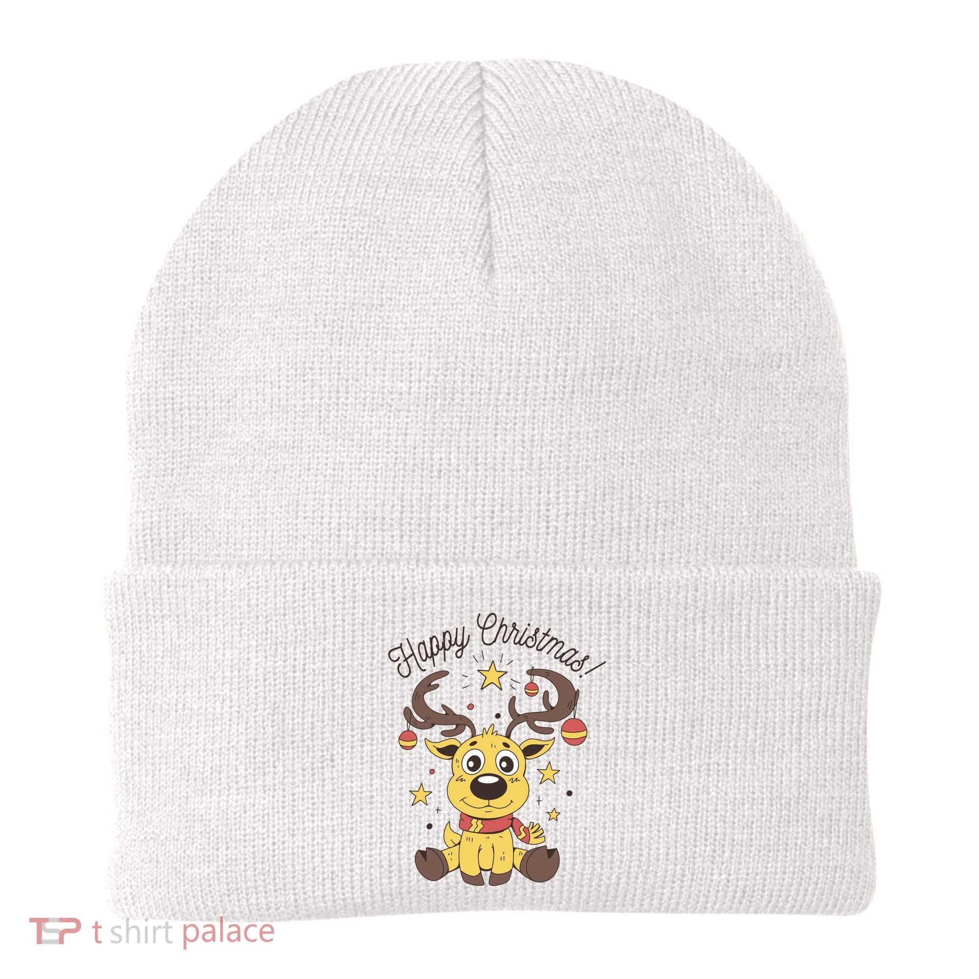 Happy Christmas Reindeer Holiday Beanie