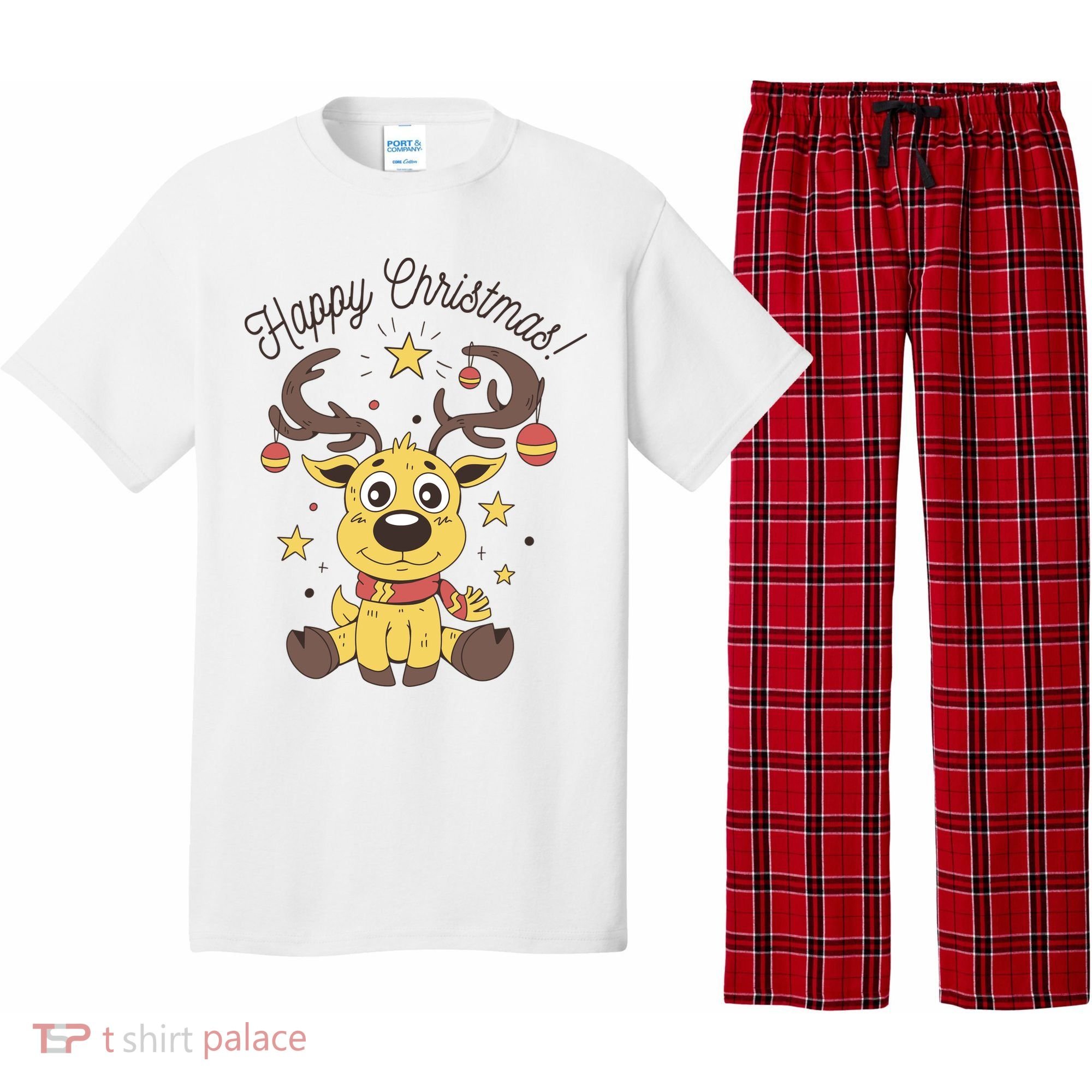 Happy Christmas Reindeer Holiday Pajama Set