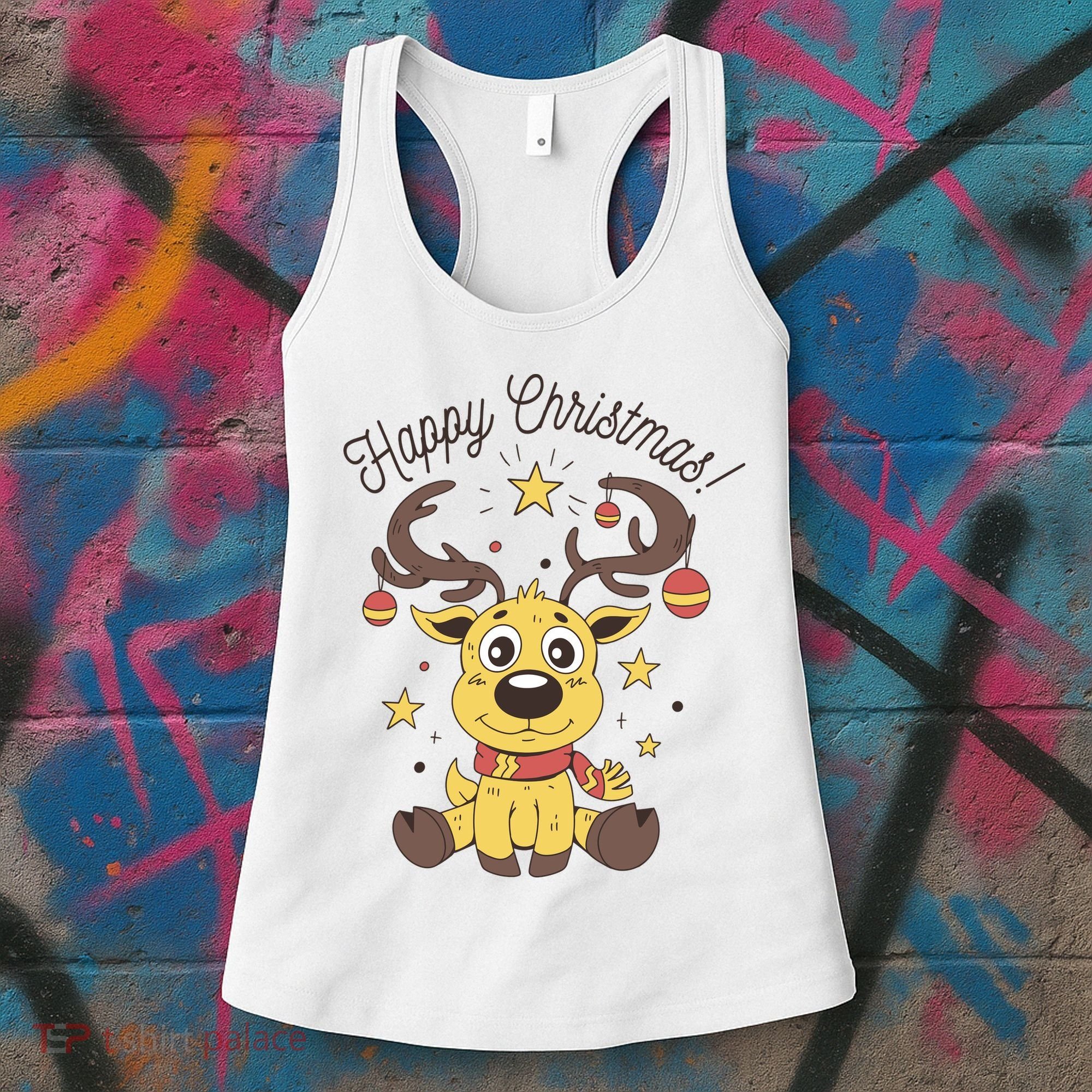 Happy Christmas Reindeer Holiday Women's Tank Top