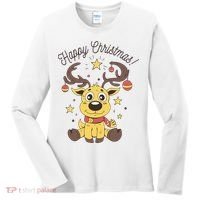 Happy Christmas Reindeer Holiday Women's Long Sleeve Shirt thumb 0