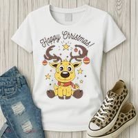 Happy Christmas Reindeer Holiday Women's T-Shirt thumb 3