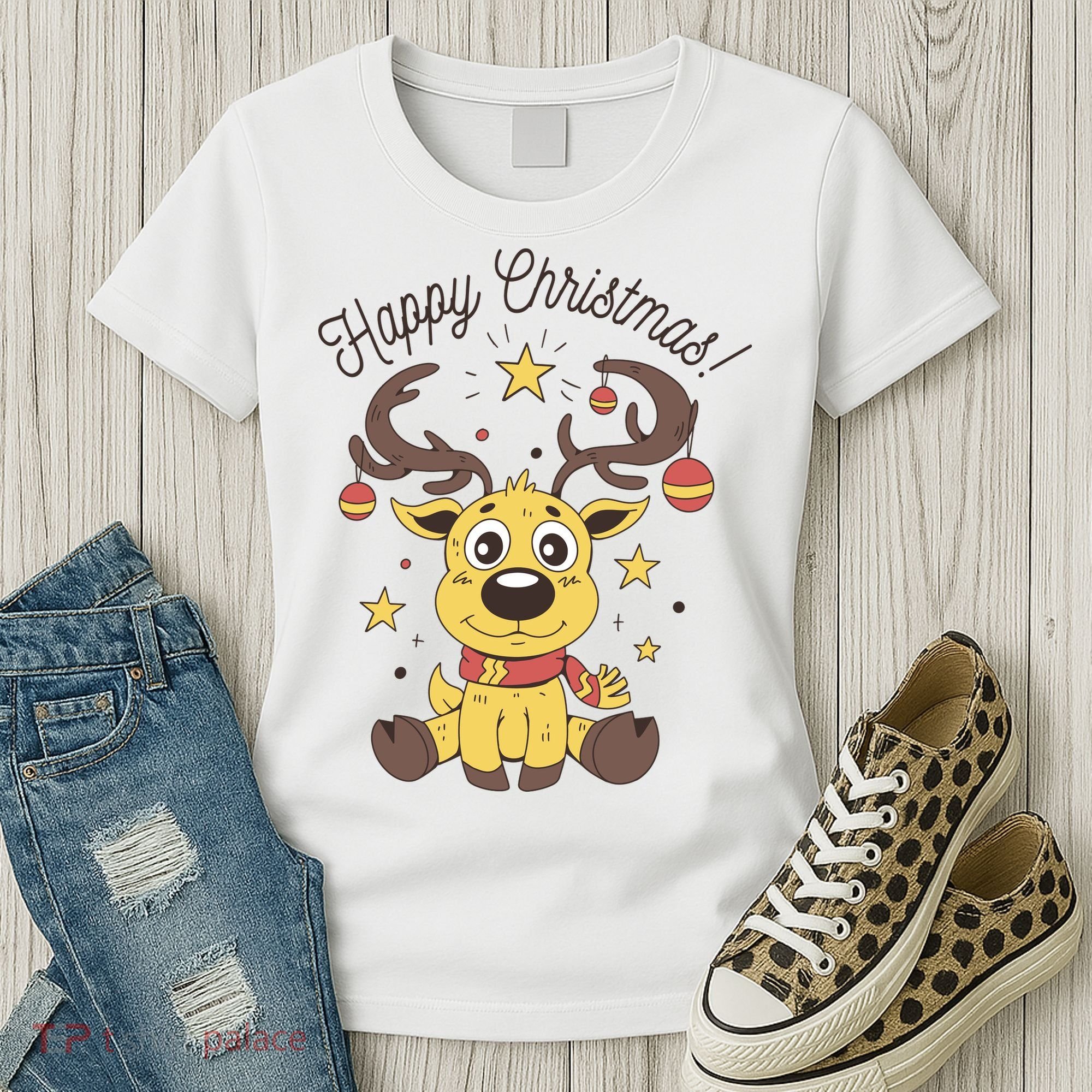 Happy Christmas Reindeer Holiday Women's T-Shirt