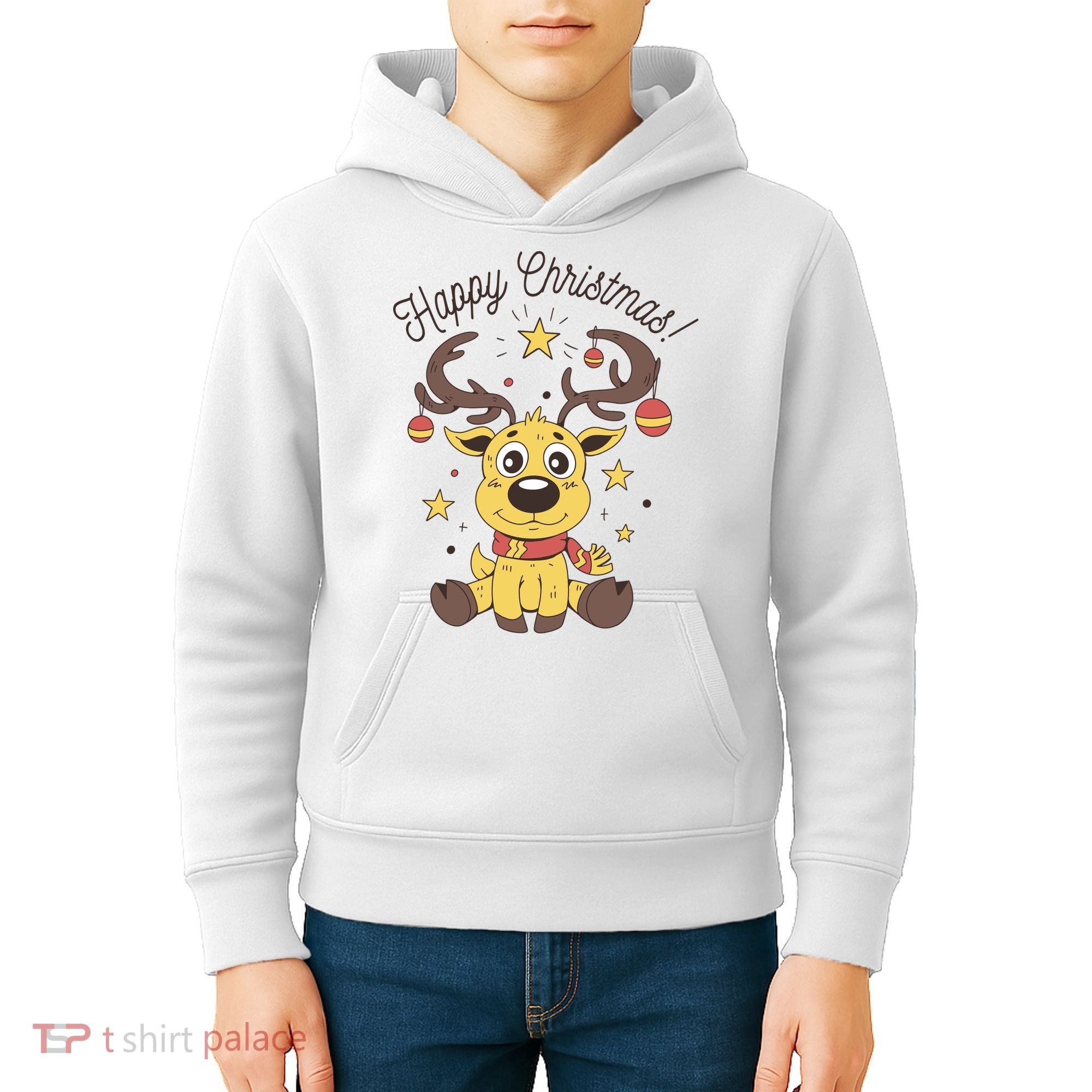 Happy Christmas Reindeer Holiday Kids Hoodie
