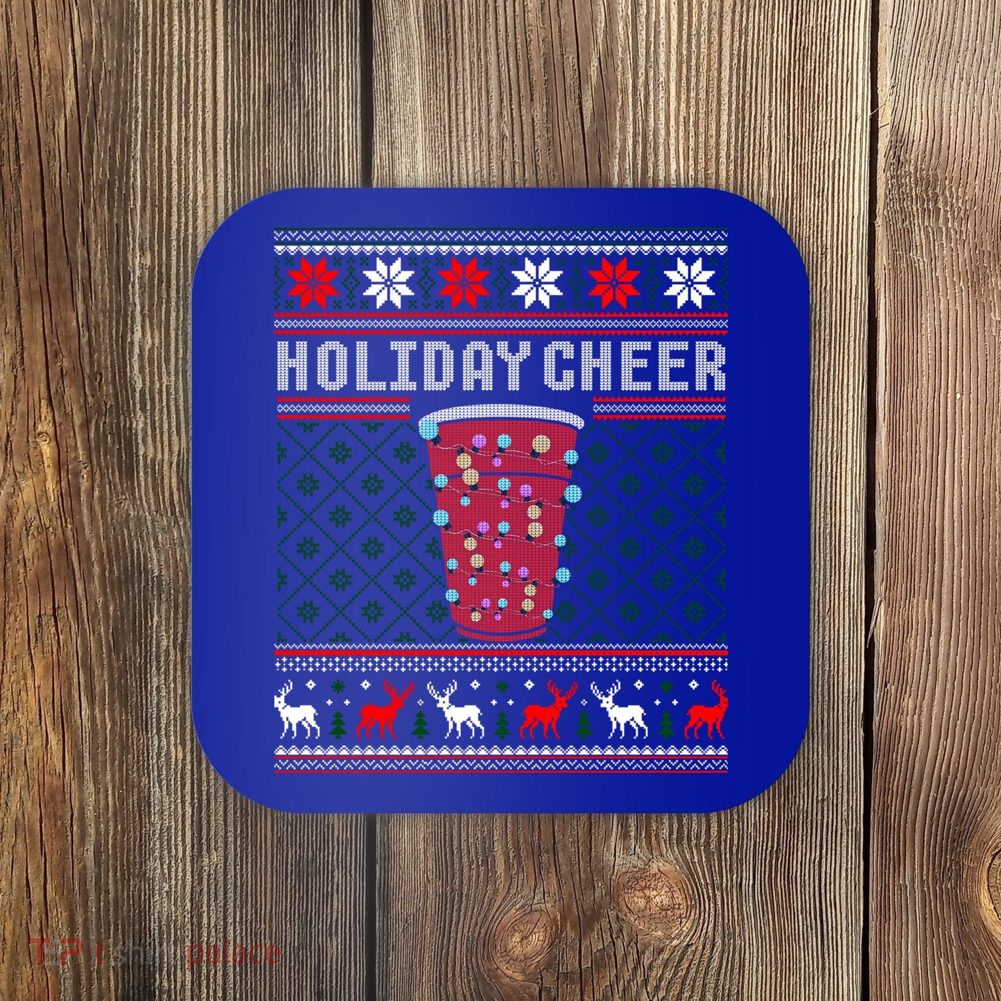 Holiday Cheer Red Solo Cup Christmas Beer Pong Ugly Sweater Gift Coaster