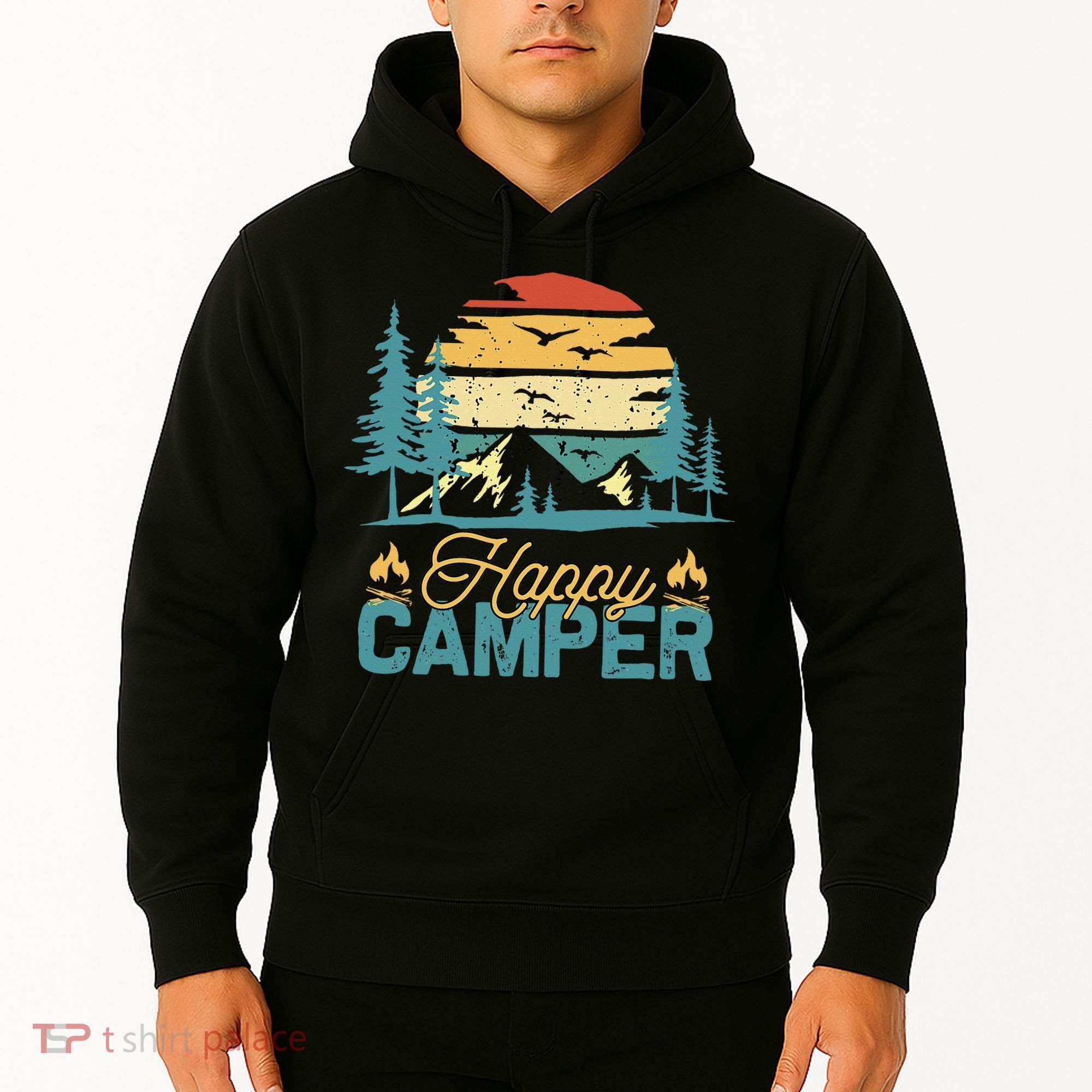Happy Camper Retro Matching Camping Crew Hoodie