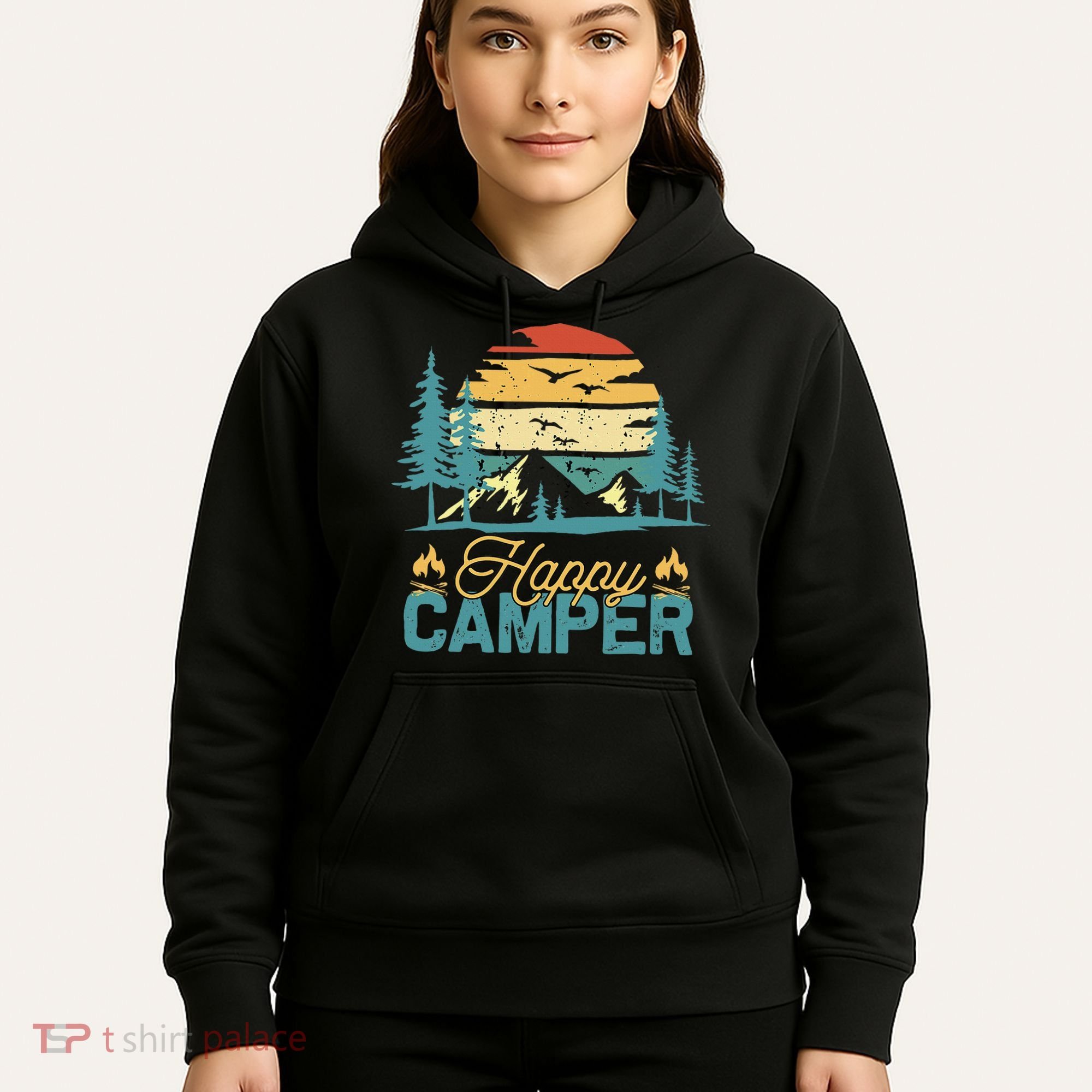 Happy Camper Retro Matching Camping Crew Hoodie